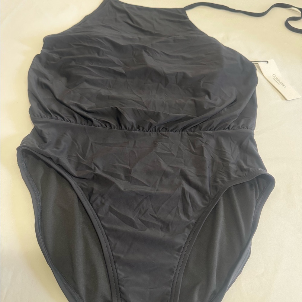 Calvin Klein  One Piece Bathing Suit Size Small Swimsuit Black High Neck New